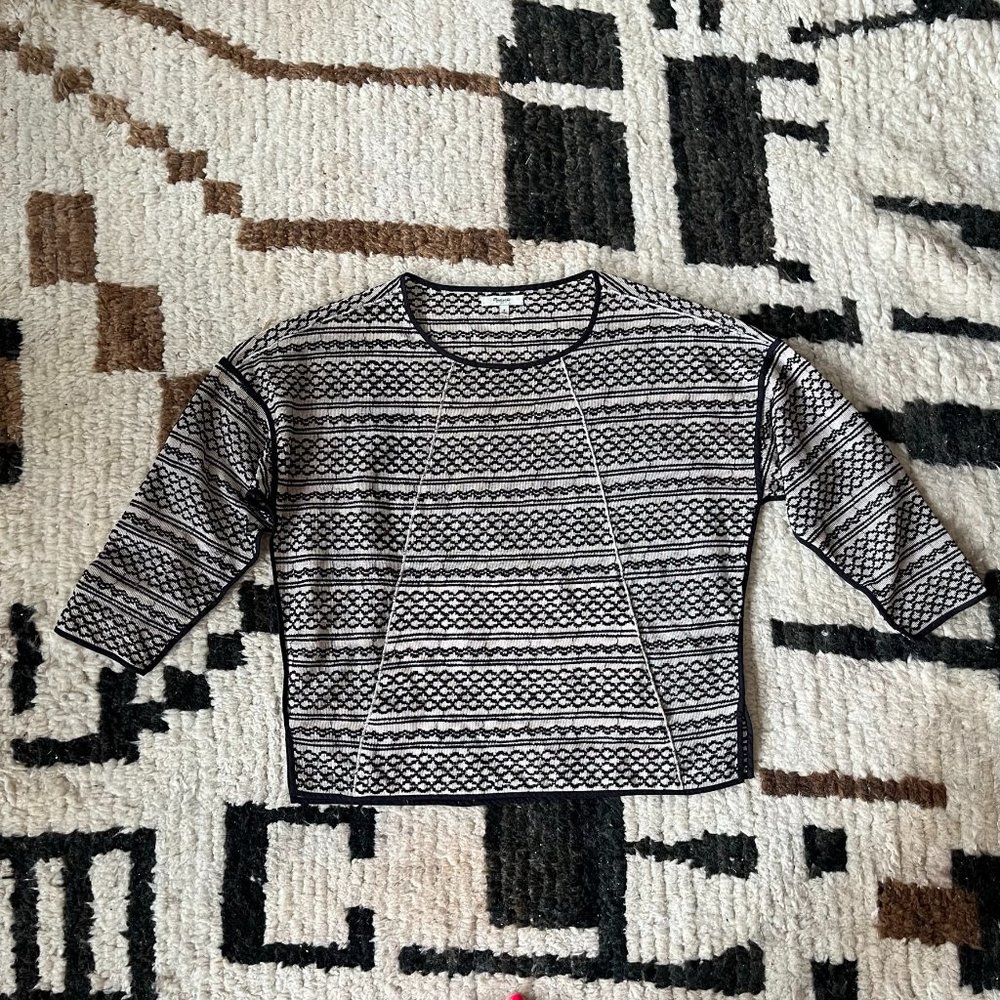 Madewell Geo Embroidered Cotton Mesh Raglan Sleeve Top- Size Small.